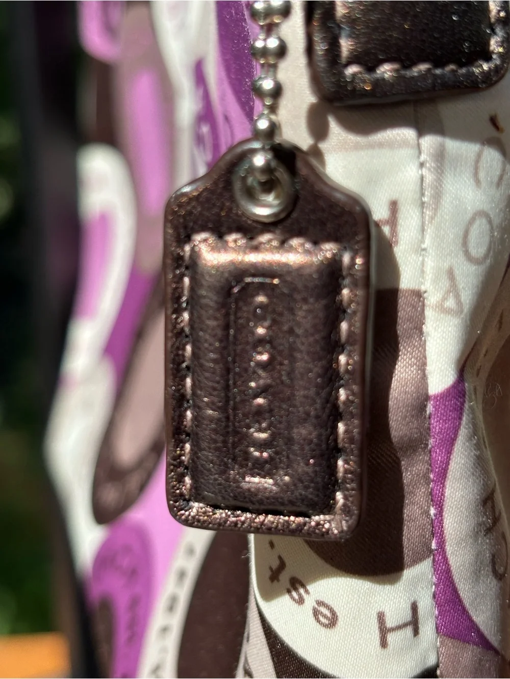 COACH Pink, Purple & Brown Circle Print Shoulder Bag